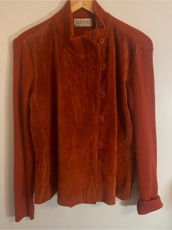 TEHAMA Women's Suede Button Jacket in Burnt Orange Size XL - Image 7