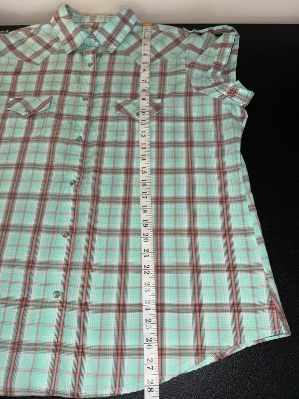 Vintage Turquoise Plaid Pearl Button Western Shirt-XL - Image 6