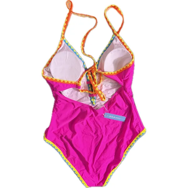 NWT Popvil Women One Piece Swimsuit Tummy Control Deep V Neck Neon Rose Red XL - Image 6