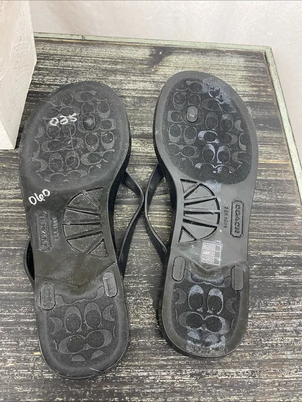 Coach Black & Gold Flip Flop Thong Shoes 6 - Image 5