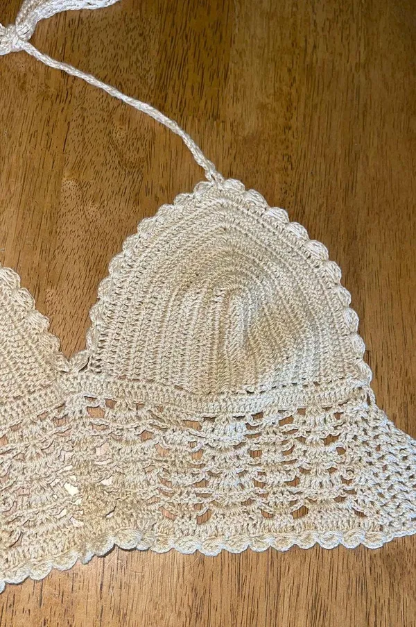 Tan Crocheted Boho Crop Top - Image 2