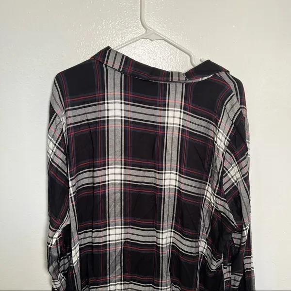 Alexander Jordan Womens Plus‎ Sz 1X Half Button Plaid Shirt Black Green Long Slv - Image 8