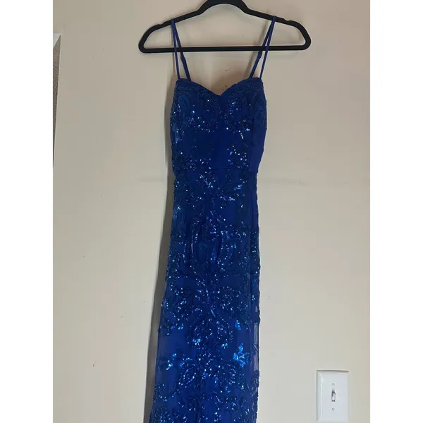 Luxmi Royal Blue Sequin Mermaid Maxi Dress Small Formal Prom Gown Sweetheart - Image 4