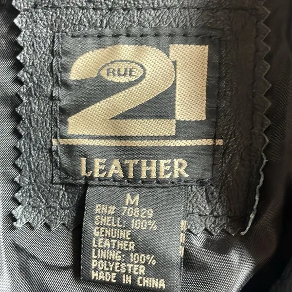 90s Vintage Rue 21 genuine leather black blazer jacket medium - Image 4