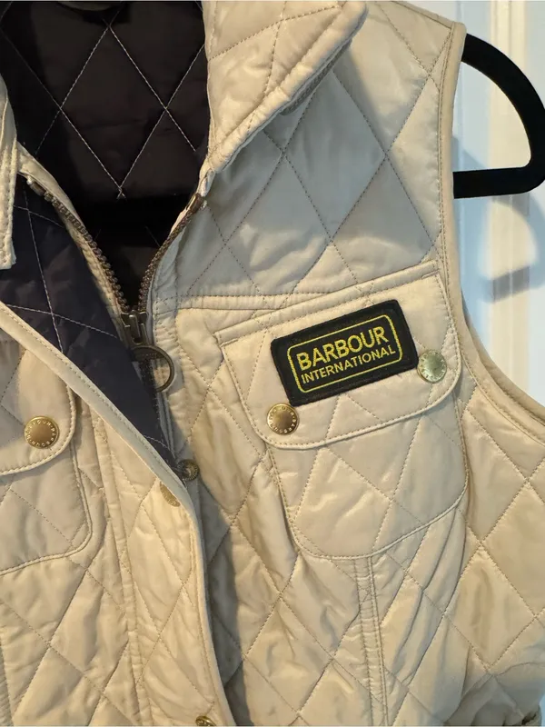 Barbour International Quilted Cream Belted Vest | Size 4 - Image 3