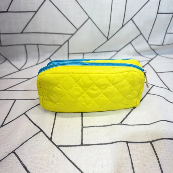 Tula Cosmetic Bag Small Yellow Quilted Double Zip Makeup Pouch‎ - Image 7