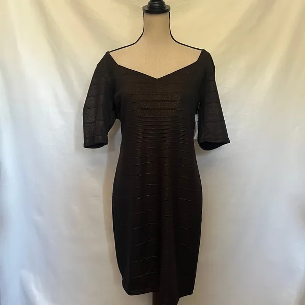Bisou Bisou Y2K Metallic Ruched Dress Sz 14 Mob Wife Cocktail Club Brown Shimmer - Image 16