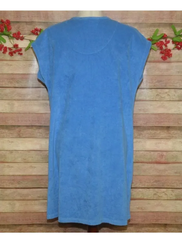 Erika Taylor Relax Blue Terry Cloth Zip Front Short Sleeve Robe Lounger Size L - Image 5