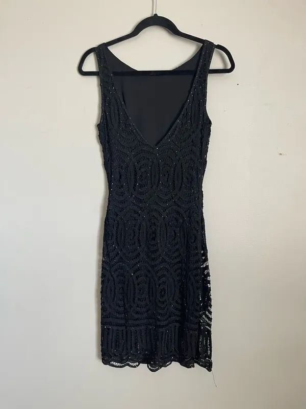 CACHE | Black Beaded Lace Midi Dress Sz S - Image 6
