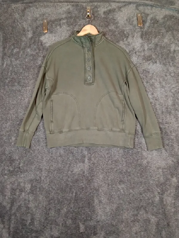 Aerie Oversized Faded Pullover Sweatshirt Trail Lounge Athleisure Olive Womens - Image 4