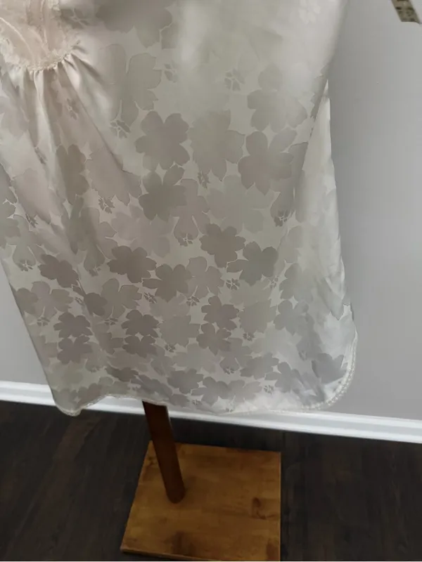 Vintage Lily Of France Nightgown Nighty Dress Satin Floral Lace Ivory Cream - Image 6