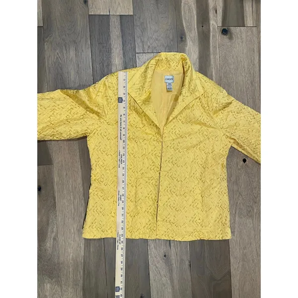 Chico’s Women’s (Size 3) XL Yellow Lightweight Cotton Jacket Gold Embroidered - Image 7