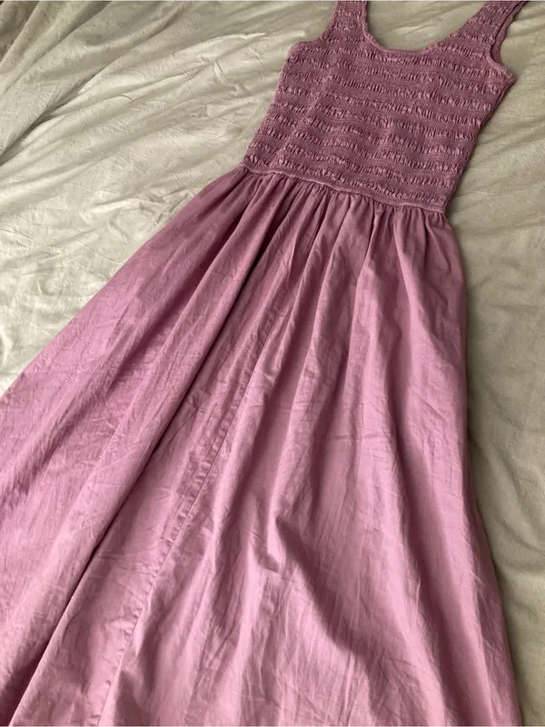Sincerely Jules Dusty Mauve pink Smocked Tank Midi Dress 100% cotton - Image 6