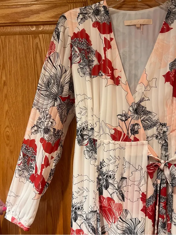 Anthropologie Hutch Giselle Floral Chiffon‎ Wrap Maxi Dress Red Jardin Sz Medium - Image 11