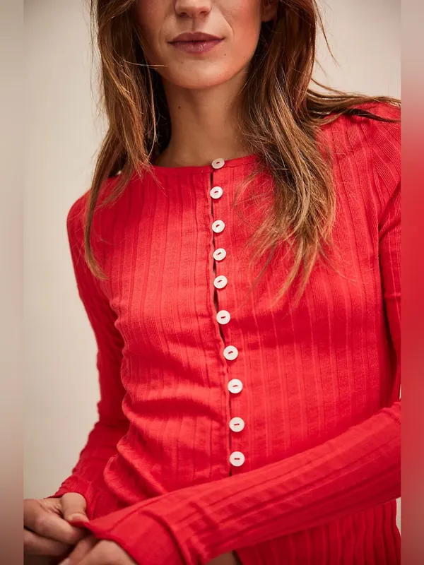 NWT Free People Tilly Long Sleeve Cardi-High Risk Red - Image 4