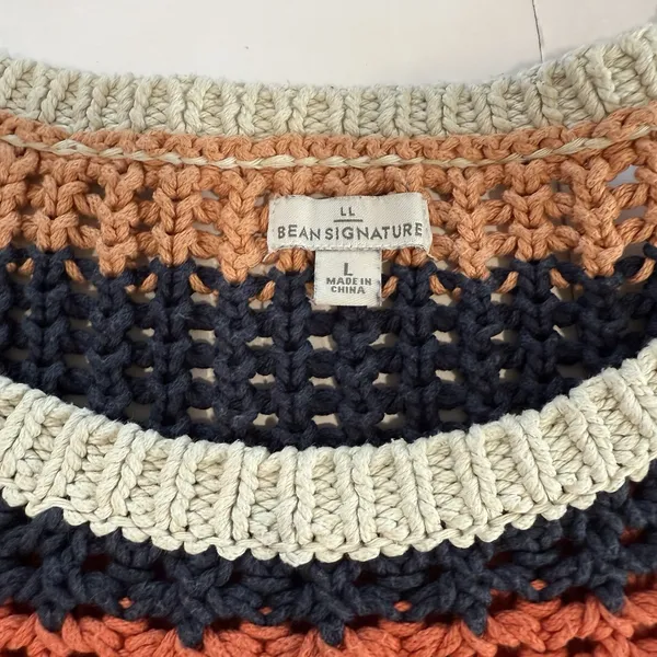 LL Bean Colorful Stripes Sig Bailey Island Chunky Cotton Pullover Sweater‎ LARGE - Image 10