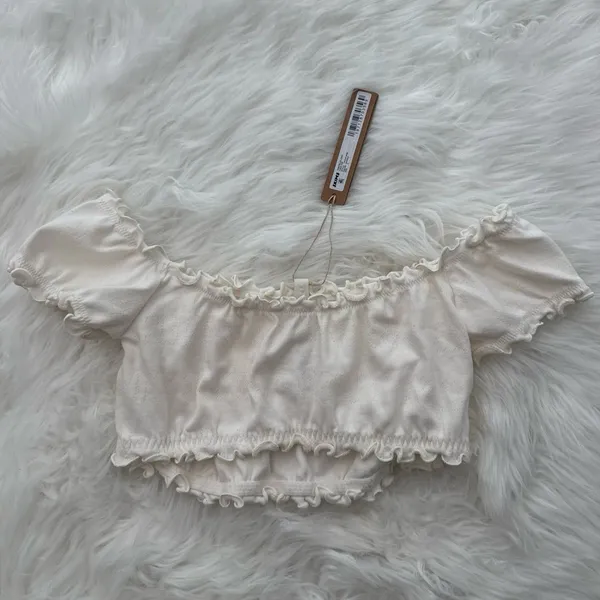 Skims Pointelle Logo Crop Top Marble Size Small - Image 5