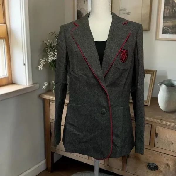 Vintage 70’s Gray Crested Wool Blazer Sz M Preppycore - Image 2