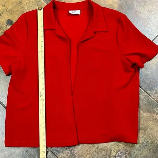 Los Angeles Women Red Short Sleeve Open Front Cardigan - Image 5