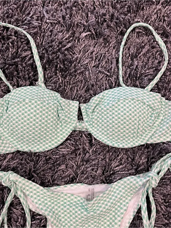 Amazon 🌸NWT GREEN AND WHITE GINGHAM HIGH CUT BIKINI SIZE MEDIUM 🌸 - Image 4