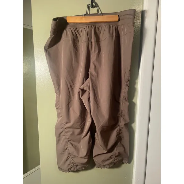 RBX Women's Sz Large Cropped Athletic Pants Brown Gathered Leg High-Rise Stretch - Image 6
