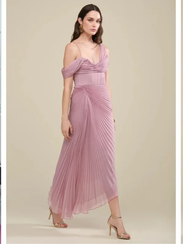 AMUR Joelle Pleated Draped Asymmetrical Gown - Image 4