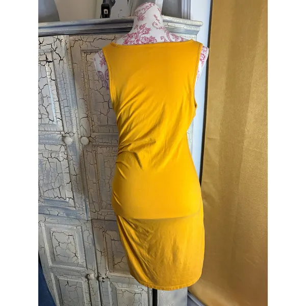 Athleta Womens Yellow Ruched Sleeveless Sheath Dress Medium Cotton‎ Modal Blend - Image 3