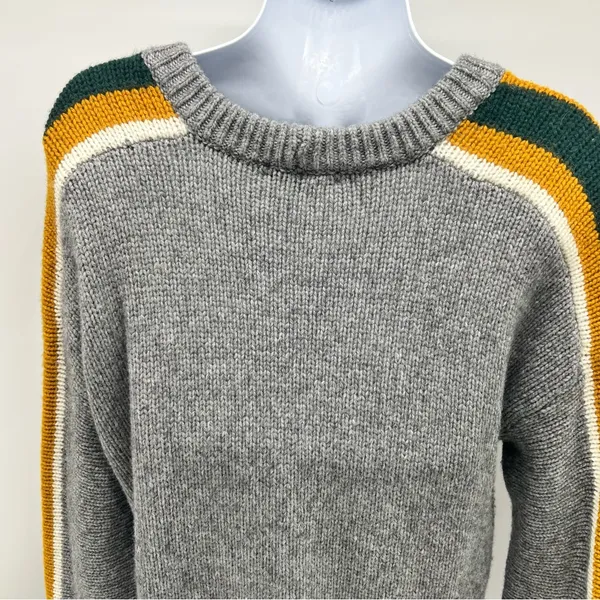 Madewell Unisex Gray and Yellow Crew Neck Sweater with Retro Stripes-Size S - Image 7