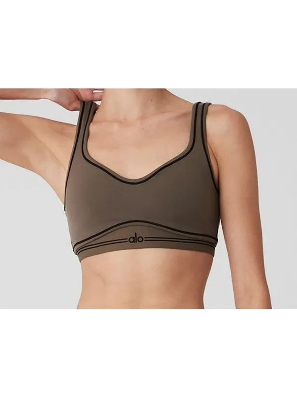 Alo Airbrush Heart Throb Bra Olive Tree Black Stripe Padded Sports Crop Bralette - Image 5