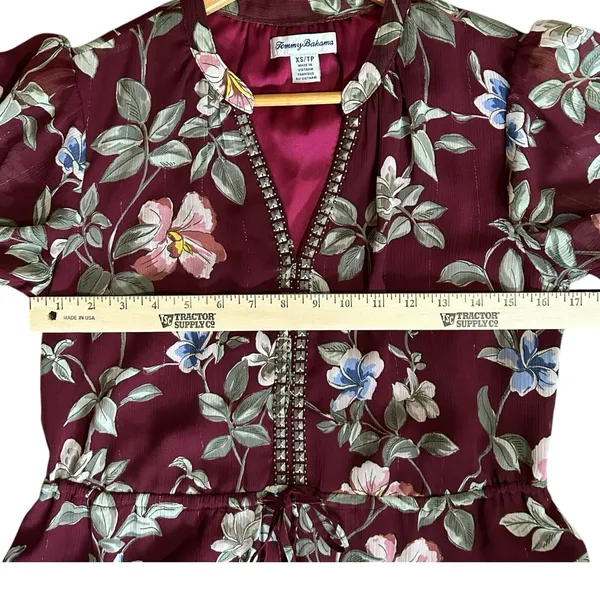 TOMMY BAHAMA Women's Painted Petal Midi‎ Floral Dress Metallic Embellished XS - Image 6