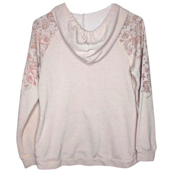 American Rag Cie Womens Pink‎ Floral Embroidered Beaded Knit Hoodie Sweatshirt S - Image 7