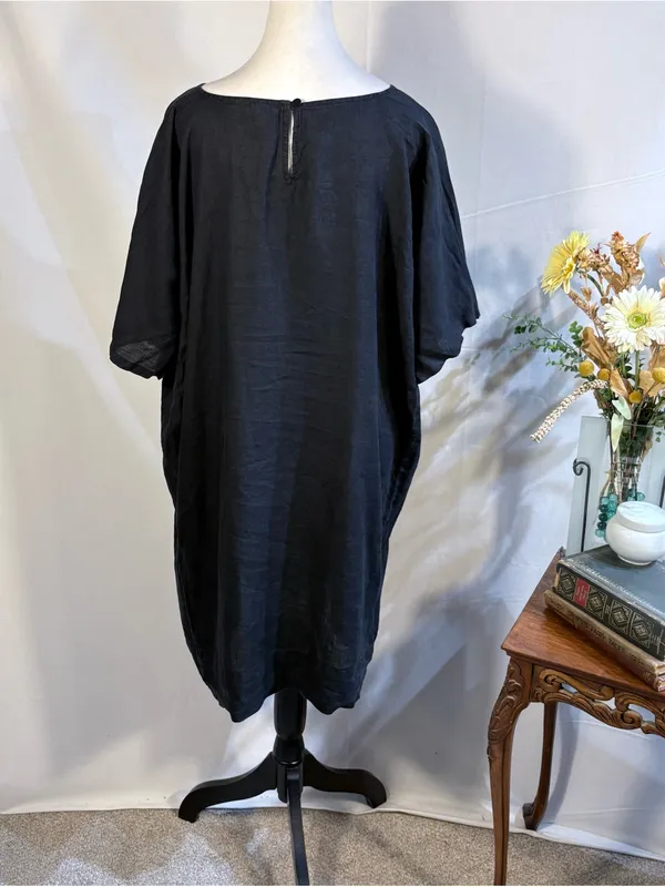 💥Eileen Fisher Black 100% Organic Linen Relaxed Shift Dress Pockets Sz XL🧡 - Image 5