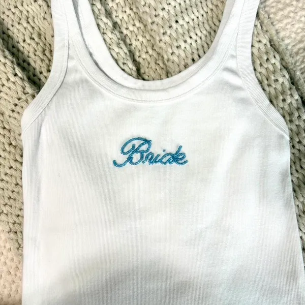 Handmade Beaded Bride Cropped Tank Top White Size M - Image 4