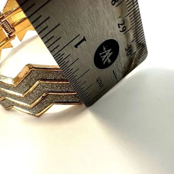 Gold tone rhinestone hinged bangle bracelet - Image 8