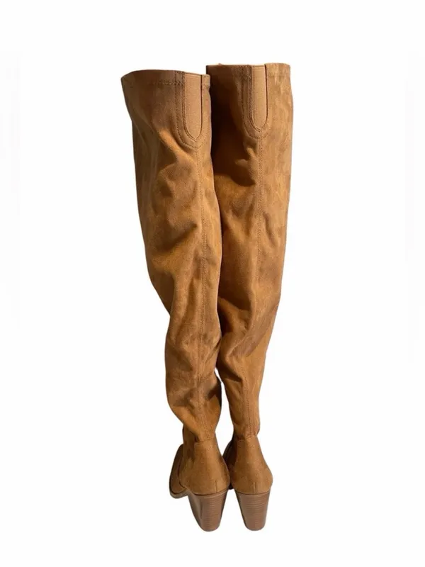 Marc Fisher LTD Gwyneth Suede Over Knee Western Boots Tan 8M NWOB - Image 4