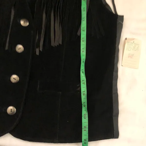 NWT Black Genuine suede leather fringe vest button up front-western boho indie goth grunge Size M-measurements in pics - Image 8