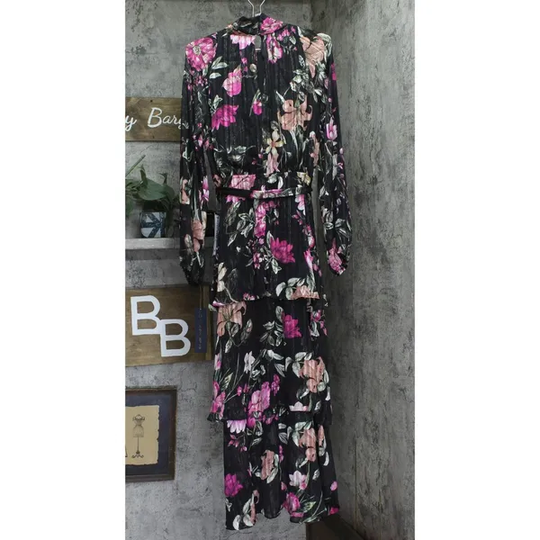 NWT Rachel by Rachel Roy Belted Chiffon Midi Dress Cascade Garden Black Multi 10 - Image 4