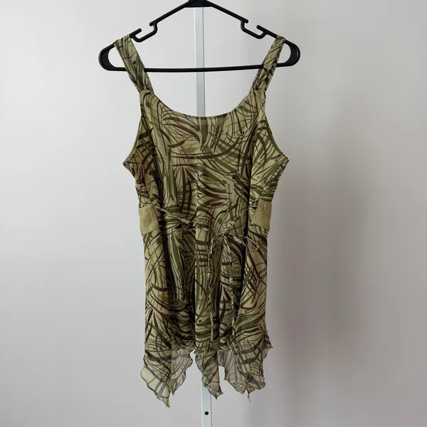 Separates by NY City Design Co. Y2k Fairy Green Brown Leaf‎ Print Lace Top sz L - Image 5