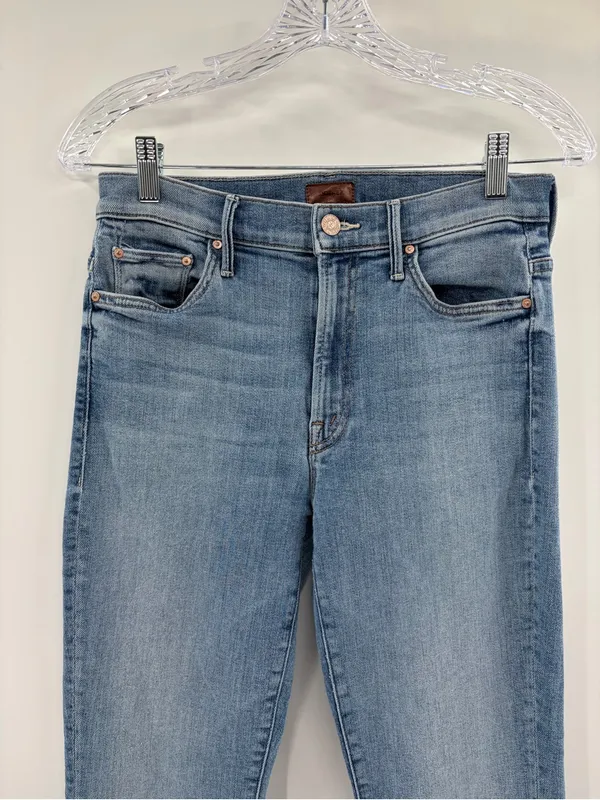 Mother denim the insider cropped a side of beans blue straight leg jeans sz 27 - Image 6