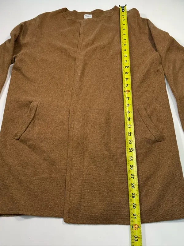 J. Crew 100% Cotton Brown Open-Front Long Cardigan - Image 3