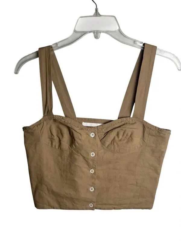 Elsa Esturgie Linen Blend Bustier Crop Top Tan Button Front 36 - Image 2