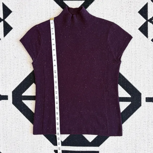 Worth Flecked Cap Sleeve Mockneck Wool Cashmere Sweater Dark Purple Small - Image 3