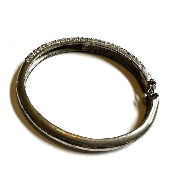 Silver tone hinged rhinestone bangle bracelet - Image 6