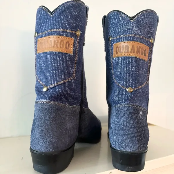 Y2K vintage retro western rodeo Cowgirl boots size 6 denim patchwork - Image 3