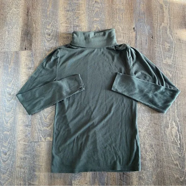 Loft Turtleneck Shirt Ribbed Long Sleeve XS Stretch Olive Green - Image 3