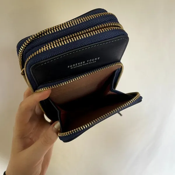 Forever Young‎ korea navy blue multi zipper pouch clutch wallet credit cards - Image 4