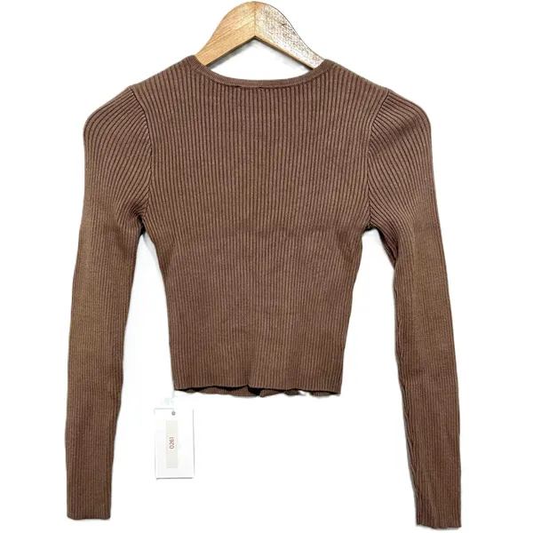 Womens Abercrombie & Fitch Brown Ribbed Knit Cropped Crewneck Sweater Size Small - Image 2