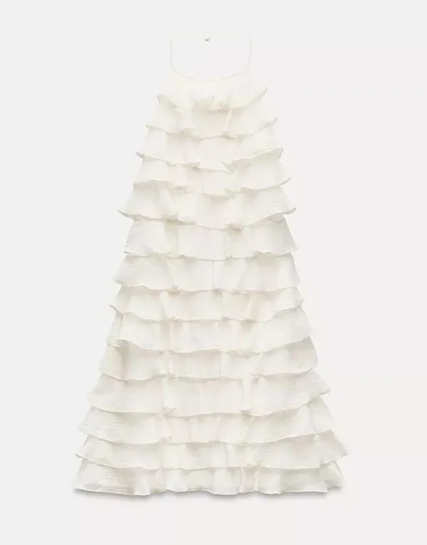 Zara ivory ecru mini dress halter ruffle Bohemian summer vacation evening casual - Image 8
