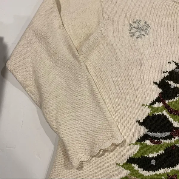 Vintage cream Christmas tree Grannycore coastal grandma scallop neck sweater 🎄 - Image 3