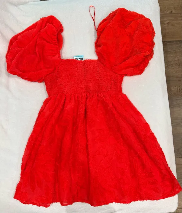 Future collective Target Puff Sleeve Orange Dress - Image 3